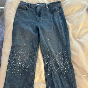 Rhinestone frayed hem jeans